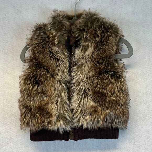 STARTING OUT Vest Girls Size 9 Months Brown Faux Fur Full Zip Sleeveless 9M Flaw - Picture 1 of 12